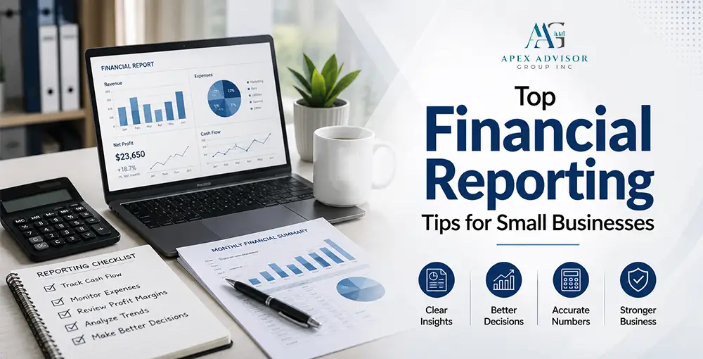 Top Financial Reporting Tips for Small Business Success Financial reporting dashboard showing revenue, cash flow, expenses, and business performance metrics for small businesses